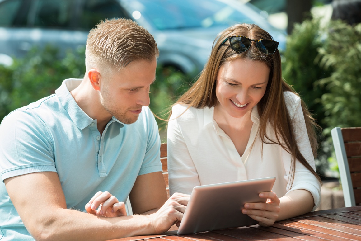 Couple using a tablet