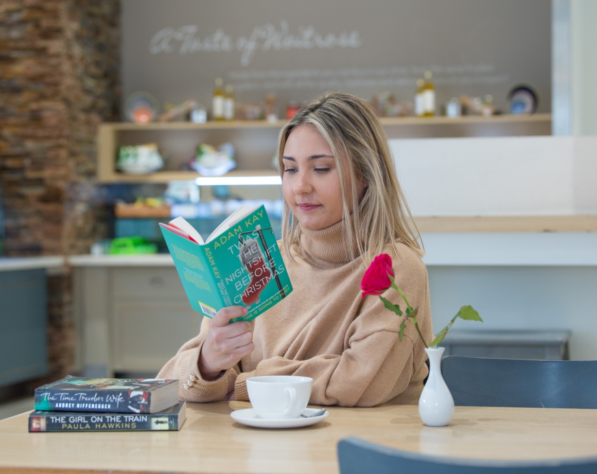 A woman reading a book