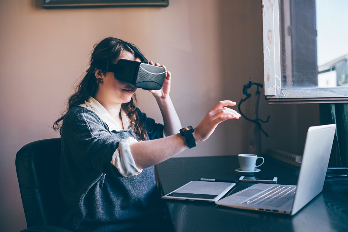 Woman wearing a VR headset