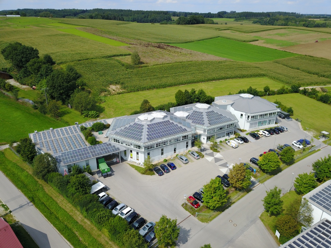 A birds eye view of a building complex