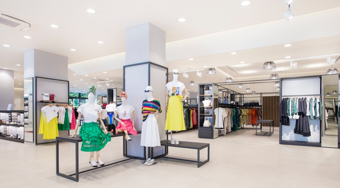 The interior of a modern fashion store