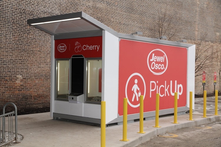 A container as a pickup station on a sidewalk