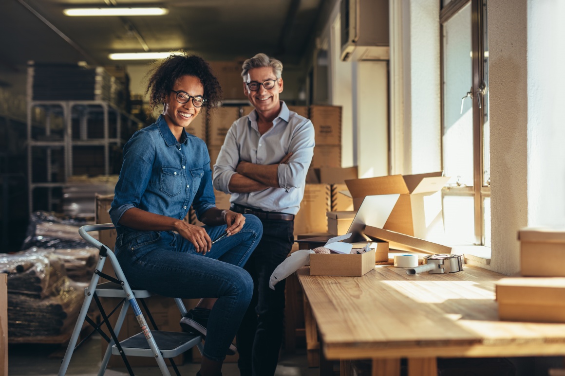 Woman and man in a storage