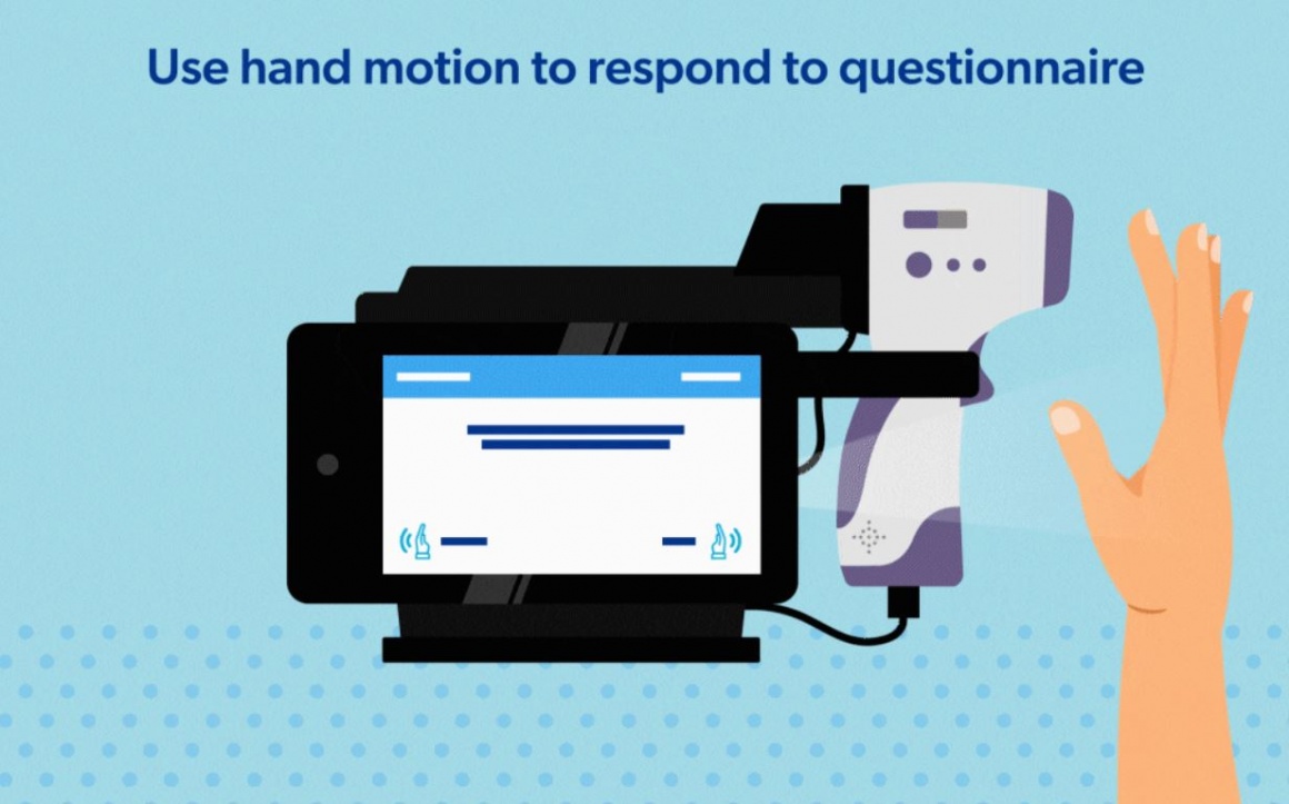 Graphic of a health screening kiosk and a screened arm; copyright: Sams Club...