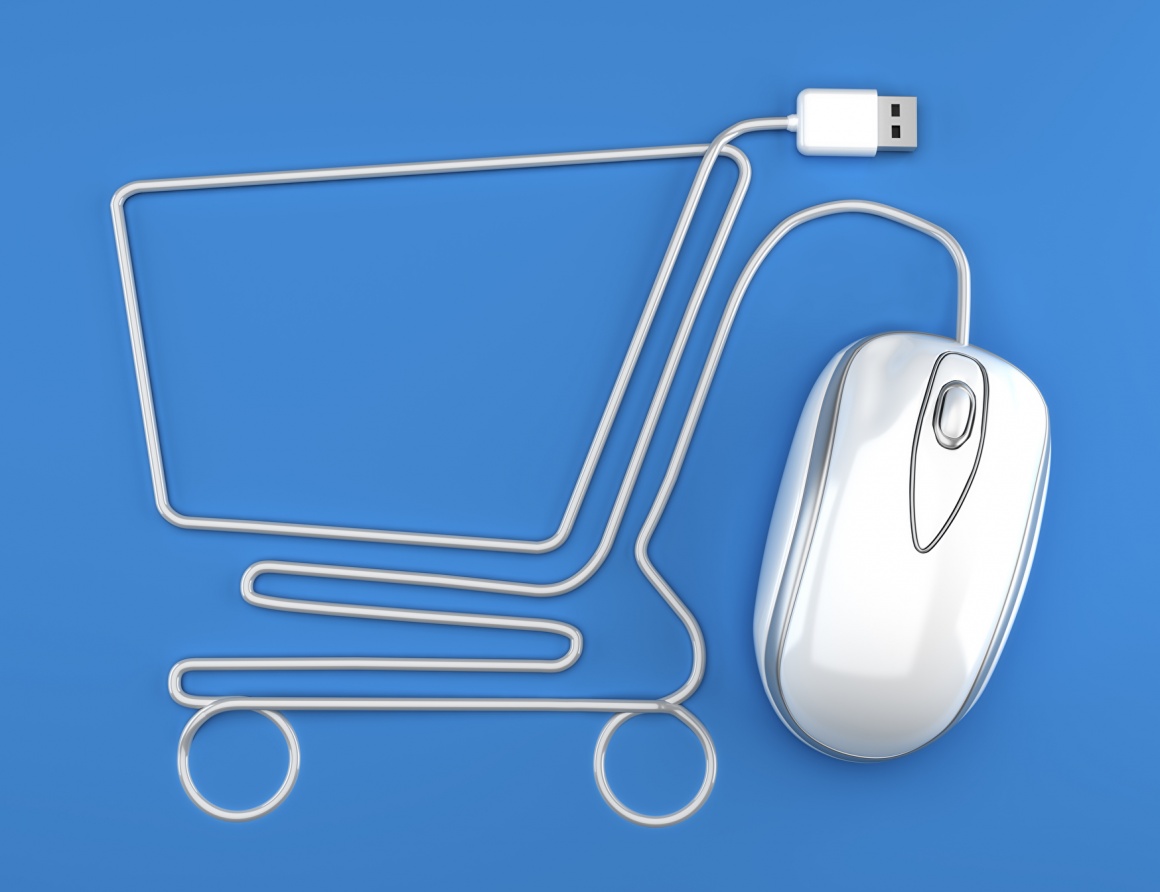 The cable of a PC mouse lies in the shape of a shopping cart; copyright:...