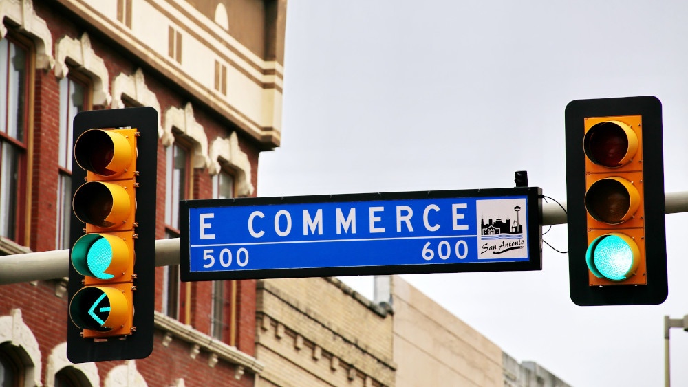 traffic light with sign saying eCommerce