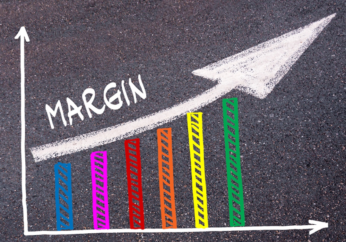 A bar chart drawn with chalk in a coordinate system with the word margin over...